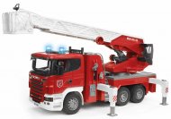 BRUDER 1:16 ugunsdzēsēju mašīna Scania R-Series ar pagriežamām kāpnēm un ūdens sūkni, 03590