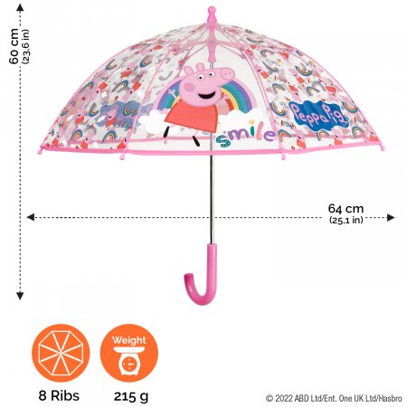 PERLETTI caurspīdīgs lietussargs Peppa Pig 42/8 , 75107 75107