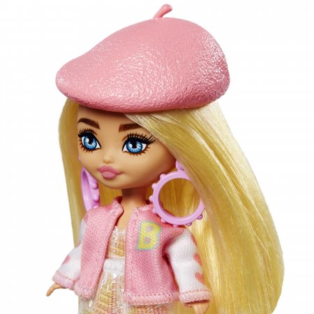 BARBIE EXTRA Mini Mini lelle ar rozā jaku un bereti, HLN48 HLN48