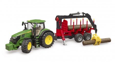 BRUDER traktors John Deere 7R 350 ar mežsaimniecības piekabi un 4 baļķiem, 03154 03154