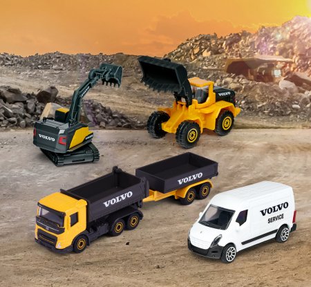 MAJORETTE Creatix celtniecības rotaļu komplekts ar 5 Volvo automašīnām, 212050032 