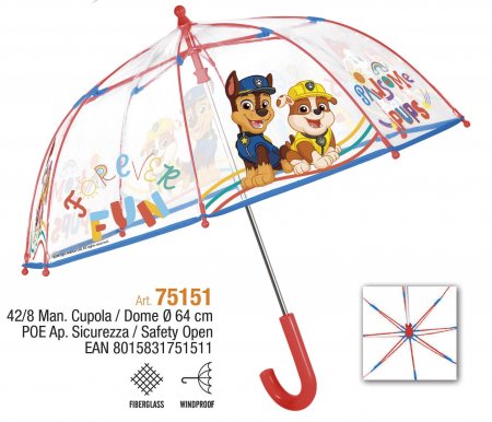 PERLETTI Caurspīdīgs lietussargs Paw Patrol 42/8, 75151 75151