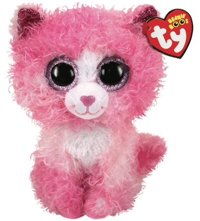 TY Beanie Boos plīša kaķis ar rozā, lokainiem matiem REAGAN 15cm, TY36308 TY36308