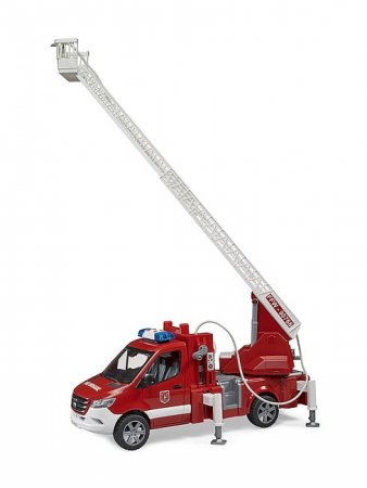 BRUDER MB Sprinter ugunsdzēsības dienests ar grozāmām kāpnēm, sūkni un gaismas un skaņas moduli, 02673 02673