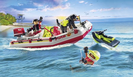 PLAYMOBIL ACTION HEROES Fireboat ar ūdens skrejriteni, 71464 